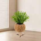 Home Woven Rattan Plant Basket Plant Pot Rack for Indoor and Outdoor Use Stylish Flower Pot Stand for Living Room Balcony and Garden Decor