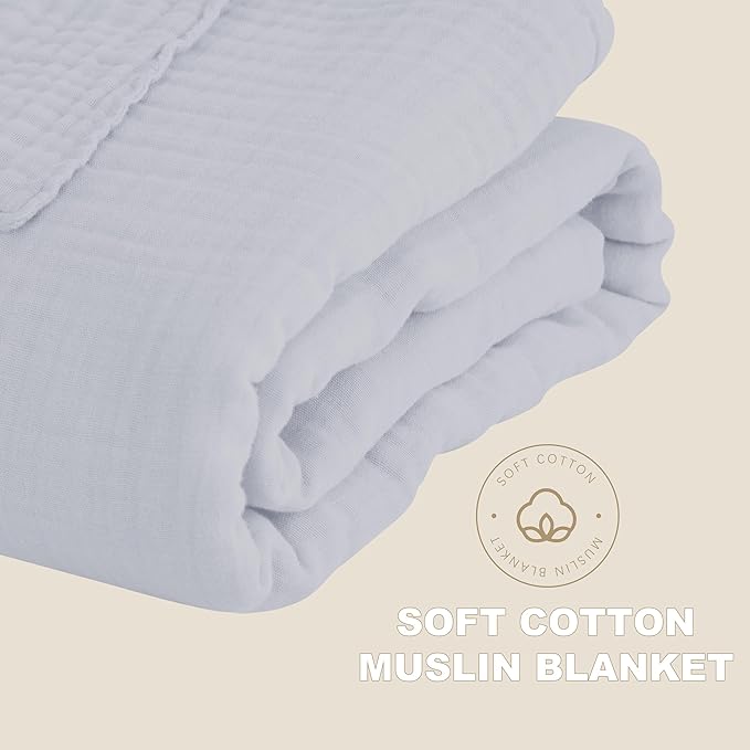 Cosy Family 4 Layer Muslin Bed Blanket - Breathable and Lightweight Gauze Boho Blanket for Spring, Soft 100% Cotton Muslin, Slate, 80x90 Inches