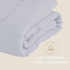 Cosy Family 6 Layer Muslin Bed Blanket - Breathable and Lightweight Gauze Boho Blanket for Spring, Soft 100% Cotton Muslin, Slate, 80x90 Inches