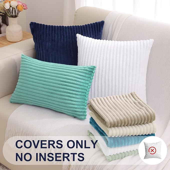 Simmore Decorative Fall Throw Pillow Covers 12x20 Set of 2, Soft Plush Flannel Double-Sided Fluffy Lumbar Pillow Covers for Couch Sofa Living Room, Aqua Haze
