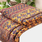 Boho Throw Blanket Couch Chair Cover, 100% Cotton Southwest Aztec Home Decor Throw - Reversible All Season Blanket for Bed Sofa Tapestry Outdoor Travel Camping. 71″×91″