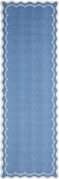 GarveeHome 2.6x10 Scalloped Washable Runner Rug for Kitchen, Soft Blue Long Hallway Runner Non Slip Entryway Rug Farmhouse Thin Laundry Mat Stain Resistant Carpet for Bathroom Beside Rug