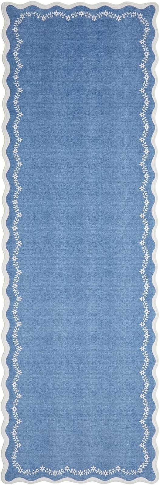 GarveeHome 2.6x10 Scalloped Washable Runner Rug for Kitchen, Soft Blue Long Hallway Runner Non Slip Entryway Rug Farmhouse Thin Laundry Mat Stain Resistant Carpet for Bathroom Beside Rug