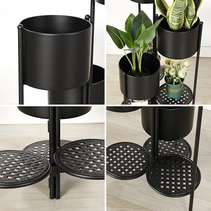 SSS Furniture Corner Plant Stand Indoor Metal, 6 Tier 6 Potted Outdoor Flower Pot Stands Holder Shelves for Living Room, Potted Storage Shelf Rack, Decorative Holder Rack for Multiple Plants (Black)