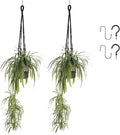 2 Pack Macrame Plant Hanger Indoor, Indoor Outdoor Hanging Planter Basket Decorative with 4 Hooks, Flower Pot Holder for Boho Home Decor (Black)