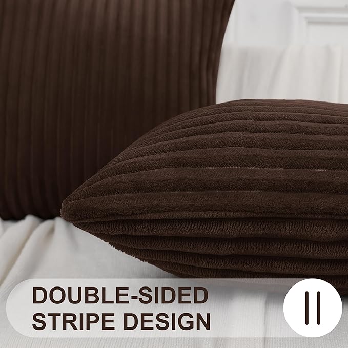 Simmore Decorative Spring Throw Pillow Covers 20x20 Set of 2, Soft Natural Plush Flannel Double-Sided Fluffy Couch Pillow Covers for Sofa Living Room, Brown