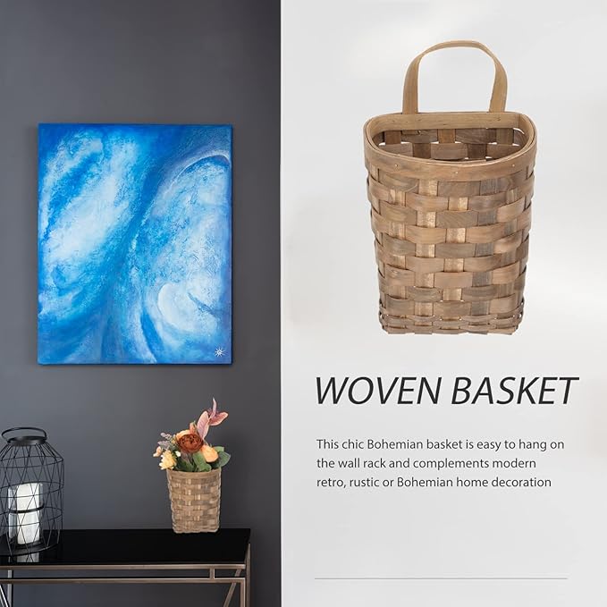 Woven Storage Baskets Wood Woven Flower Basket with Single Handle Woven Hanging Storage Basket Decorative Wall Basket Organizer for Farmhouse Wall Decor Coffee Hanging Wall Vegetable Baskets