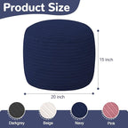 MeMoreCool Stuffed Round Pouf Ottoman Foot Rest, Soft Plush Floor Pouf Foot Stool, Corduray Footstool Footrest, Small Round Ottoman for Living Room Couch Sofa Chair, 20x15 Inch Navy