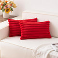 Pack of 2 Faux Fur Christmas Throw Pillow Covers 12x20 Inch, Soft Plush Striped Neutral Couch Pillow Cover, with Velvet Back Modern Home Decor for Sofa Living Room Couch Bed Red