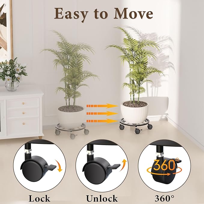 10.24" Plant Caddy with Wheels - Plant Stand with Wheels, 360° Lockable Plant Rollers Plant Dolly, Plant Tray with Casters for Indoor and Outdoor, 2 Pack.