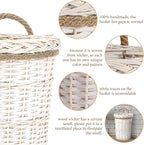 AceList Set of 2 Handmade Wall Hanging Baskets - Woven Wicker Wall Baskets Perfect for Boho Rustic Farmhouse Wall Decor(White)