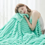 NEWCOSPLAY Super Soft Queen Blanket Aqua Premium Silky Flannel Fleece 3D Ribbed Jacquard Lightweight Bed Blanket All Season Use (Aqua Ribbed, Queen(90"x90"))
