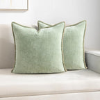 Decorative Throw Pillow Covers Pack of 2, 18x18 In Chenille Soft Pillow Covers with Stitched Edge, Farmhouse Neutral Euro Decorative Pillows for Bed Couch Sofa Home Decor Living Room,Green