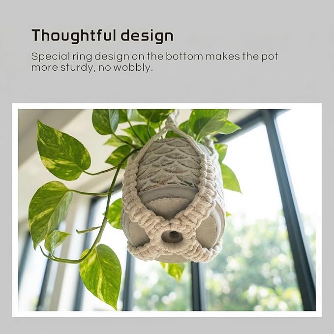 Macrame Plant Hanger Indoor, 23" No Tassel Hanging Plant Holder, Sturdy Flower Pot Holder with 2 Hooks - Ivory (Pot NOT Included)