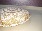 24" White Gold Flower Mandala Barmeri Large Floor Pillow Cover Cushion Meditation Seating Ottoman Throw Cover Hippie Decorative Zipped Bohemian Pouf Ottoman Pom Pom Cases ( 24 " round)