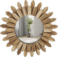 Mirror Wall Decor 12 inch Boho Mirror Home Decor Rustic Round Wood Mirror Wall Mirror Decorative Sunburst Mirror Boho Mirror Home Wall Decor Farmhouse Wall Decor for Bedroom Living Room Entryway