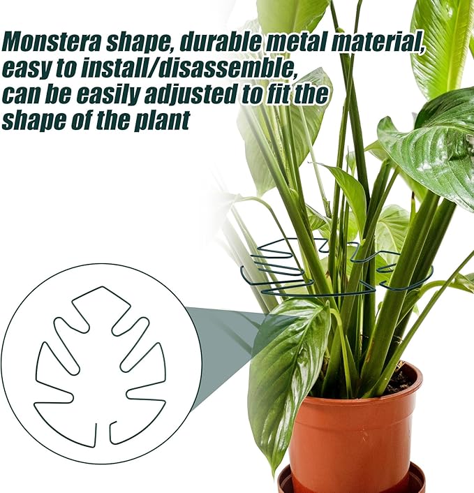 BOXOB 2pcs Monstera Leaf Plant Support, Metal Climbing Plant Stem Supports Monstera Shaped Plant Stand Ring Houseplant Stabilizer Grapple Holder to Keep Plants Growing Vertical (Green)
