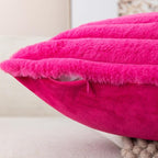 ZLINA Set of 2 Hot Pink Faux Fur Decorative Throw Pillow Covers Fluffy Striped Pillowcase Cushion Covers 22 x 22 Inch Decor Sofa Couch Bedroom
