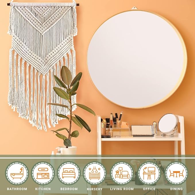 Livalaya Boho Macrame Woven Wall Hanging Beige 16 in x 36 in Modern Bohemian Tapestry wall Art Decor for House, Apartment, Dorm, Bedroom, Nursery, Party Decorations, Wedding, Wall Ornament