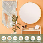 Livalaya Boho Macrame Woven Wall Hanging Beige 16 in x 36 in Modern Bohemian Tapestry wall Art Decor for House, Apartment, Dorm, Bedroom, Nursery, Party Decorations, Wedding, Wall Ornament