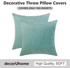 decorUhome Chenille Aqua Haze Spring Throw Pillow Covers 16x16 Inch Set of 2, Decorative Soft Couch Pillow Covers Solid Dyed Accent Farmhouse Neutral Square Pillow Cases for Sofa