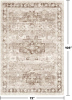 Washable Neutral Farmhouse Living Room Rug, 6x9 Area Rugs for Bedroom, Dining Room Under Table Carpet, Kids Room, Large Boho Vintage Non-Slip Floral Rugs Low Pile Stain Resistant (6x9 Beige/Latte)