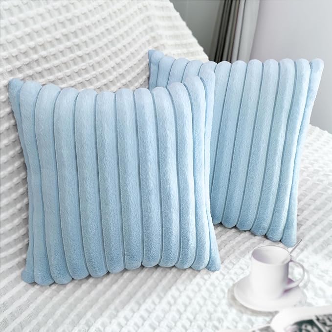 2 Pack 24x24 Pillow Cover Velvet Pillow Covers, Faux Fur Square Throw Pillow Covers for Living Room Decorations Throw Pillow Case, Throw Pillow Cover Cushion Cover for Sofa Bedroom Car, Light Blue