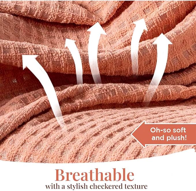 Folkulture Christmas Throw Blanket | (60 x 50) Boho Chunky Knit Blanket for Bed, Couch |Chenille White Thick, Ultra Soft, Plush, Lightweight, Throw Blanket for Sofa with Machine Wash | Cozy Blush