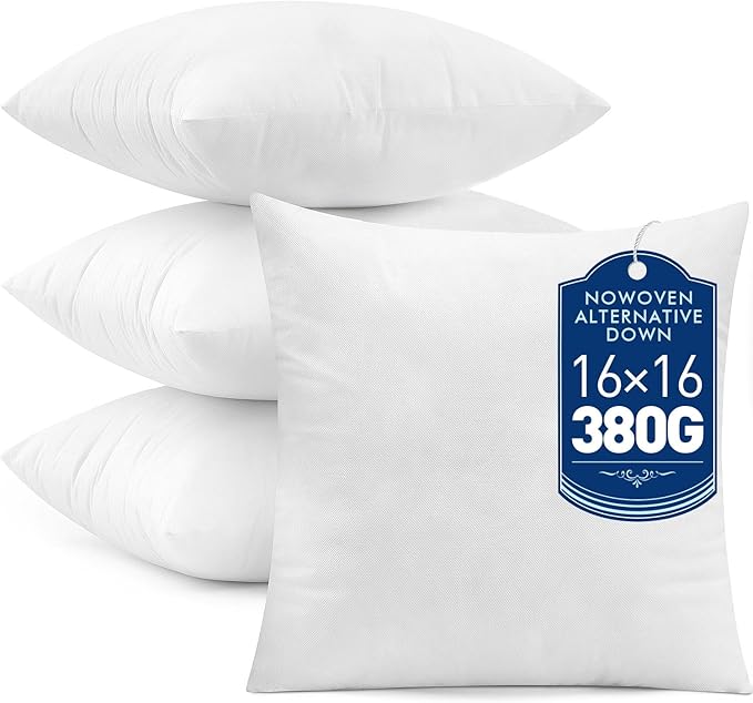 MIULEE Set of 4 Throw Pillow Inserts 16x16 Inches, 100% Virgin Filling Nowoven Pillow Inserts for Couch Sofa Living Room