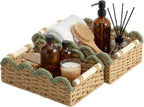 StorageWorks Toilet Paper Storage Basket, Living Room Organizers and Storage, Toilet Paper Basket with Wooden Handles, Small Paper Rope Scalloped Basket, Green
