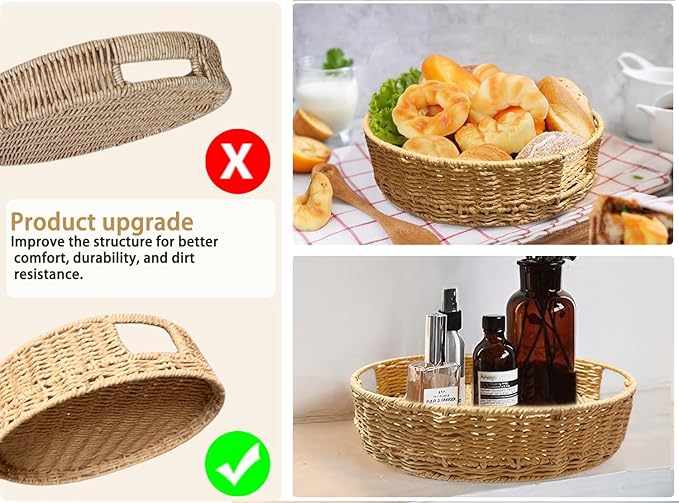 Outdoor Rattan Plant Stand Round Trays Planter Caddy with Wheels, Indoor Wooden Flower pots Table Decor Wicker Basket (Paper Rope)