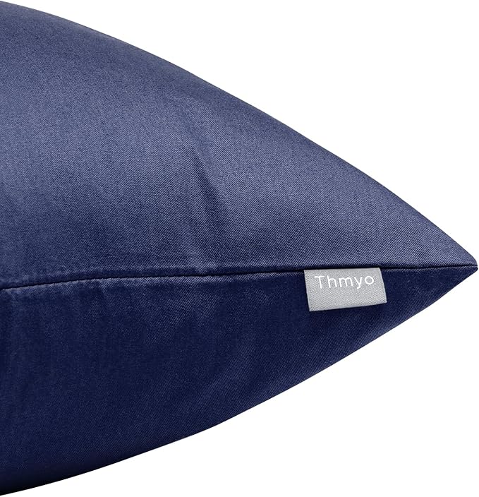 Thmyo 4-Pack 100% Cotton Comfortable Solid Decorative Throw Pillow Case Square Cushion Cover Pillowcase Sublimation Blank Pillow Covers Halloween DIY Throw Pillowcase(22x22inch/55x55cm,Dark Blue)