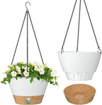 ZMTECH 2 Pack 8 Inch Hanging Planters for Indoor Plants, Modern White Hanging Planter with Visible Water Level Window & Removable Tray, Decorative Plant Hanger Indoor for Home Decor