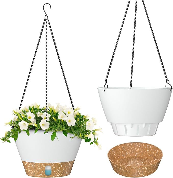 ZMTECH 2 Pack 8 Inch Hanging Planters for Indoor Plants, Modern White Hanging Planter with Visible Water Level Window & Removable Tray, Decorative Plant Hanger Indoor for Home Decor