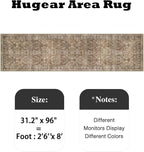 HUGEAR 2'6''x8' Runner Rug Hallway Vintage Brown Machine Washable Retro Floral Low Pile Carpet Distressed Long Throw Rug Bedroom Kitchen Laundry Non Slip Soft Lightweight