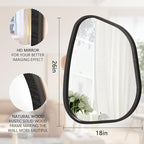 Irregular Bathroom Mirror Modern Oval Wall Mirror Asymmetrical Wooden Framed Wall Mirror Unique Shape Wall Mounted Vanity Artistic Mirror Decor for Living Room Bedroom Entryway Large 26"x18"