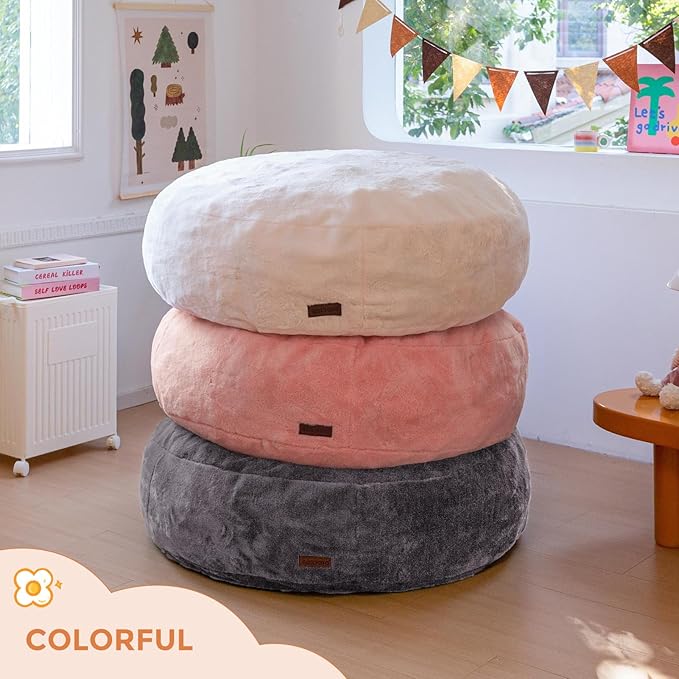MAXYOYO 3 in 1 Kids Bean Bag Chair Bed, Child Floor Sofa for Gaming, Reading, Faux Fur Floor Mattress with High-Density Foam Filling for Living Room Bedroom