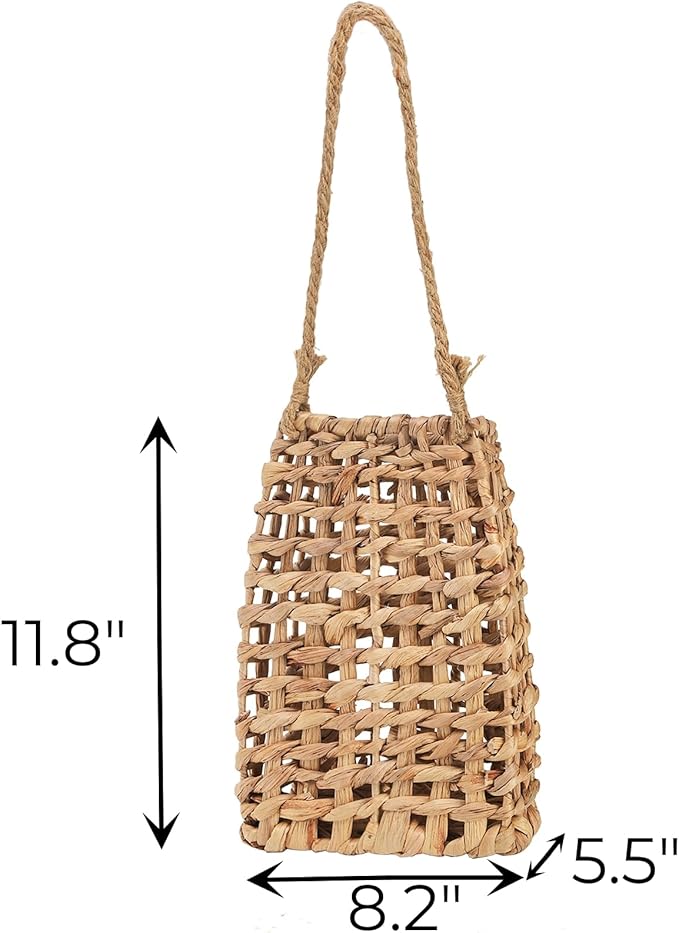 Hiceeden Woven Front Door Basket, Water Hyacinth Hanging Wall Flower Basket, Wall Decor Boho Decoration Veggies Storage Basket for Home, Pantry, Garden, Farmhouse