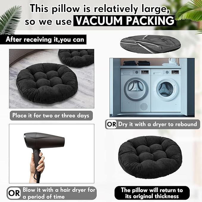 Jerify Floor Pillow Cushions Large Round Square Large Meditation Floor Pillow for Classroom Adult Meditation Picnic Party Seating Learning Daycare School(Round,Black,8 Pcs)