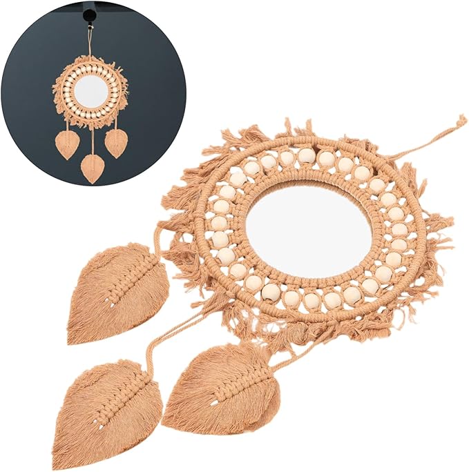 Bohemian Mirror Wall Decor Rustic Rope Woven Mirror for Bedroom Boho Style
