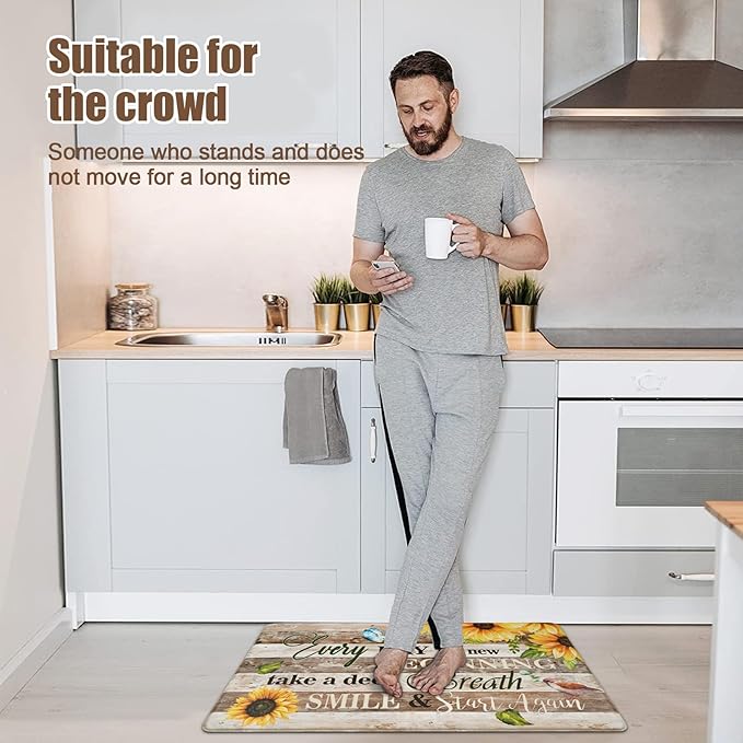 Likiyol Sunflower Kitchen Rugs Set of 2 Farmhouse Kitchen Mats for Floor Anti Fatigue Mats for Kitchen Floor, Butterfly Floral Kitchen Rugs Non Slip Washable Kitchen Floor Mats, 18''x 30''+18''x 48''