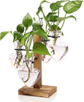 Plant Terrarium Propagation Stations with Wooden Stand, Glass Vase for Indoor Hydroponics Home Garden Office Decoration Gift for Women - 4 Love Bulb Vase