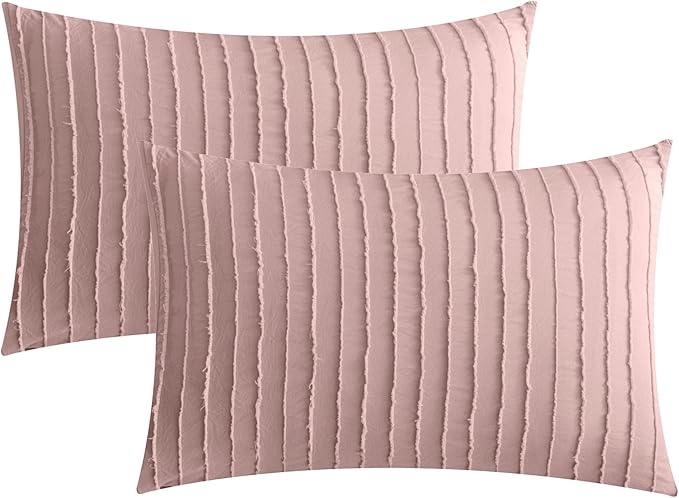 JELLYMONI Pillowcases King Size Smokey Pink 2 Pack Boho Striped Bed Pillow Covers 20x36in Polyester Envelope Pillow Shams Tufted Bohemian Textured (Pillows are not Included)