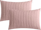 JELLYMONI Pillowcases King Size Smokey Pink 2 Pack Boho Striped Bed Pillow Covers 20x36in Polyester Envelope Pillow Shams Tufted Bohemian Textured (Pillows are not Included)