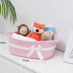 CHICVITA Pink Baby Girl Gift Basket, Small Woven Rope Basket, Rectangle Shelf Baskets for Bathroom, Cute Nursery Storage Baskets for Toys, Diapers, Towels, Snacks, 13 x 9.8 x 5 inches