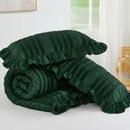 WONGS BEDDING Queen Size Comforter,Christmas Emerald Green Boho Comforter Set Queen,Shabby Chic Bedding Set for Bed, 3 Pieces Soft Lightweight Farmhouse Comforter for All Season 90"×90"