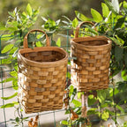 Hanging Basket: Woven Wood Wall Mounted Organizer - 7.7 Inch Handmade Storage for Flowers, Small Plants, Farmhouse and Garden Decor