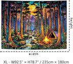 Racunbula Blacklight Fantasy Forest Tapestry UV Reactive Galaxy Space Moon Tapestry Trippy Pine Trees Wall Tapestries Nature Landscape Mountain River Tapestries Wall Hanging for Bedroom