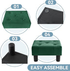 Poofzy Small Foot Stool Ottoman, Velvet Ottoman Foot Rest with Legs, Rectangle Foot Rest for Couch, Footstools and Ottomans Small for Living Room and Entryway (Green)