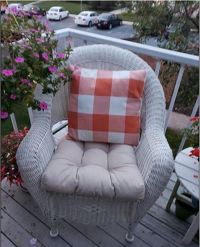 Fall Orange Decor Outdoor Throw Pillow Covers 22x22 Set of 2 Buffalo Check Plaids Decorative Autumn Farmhouse Thanksgiving Cotton Linen Rustic Cushion Cases Home Decor for Bedroom Couch Patio White